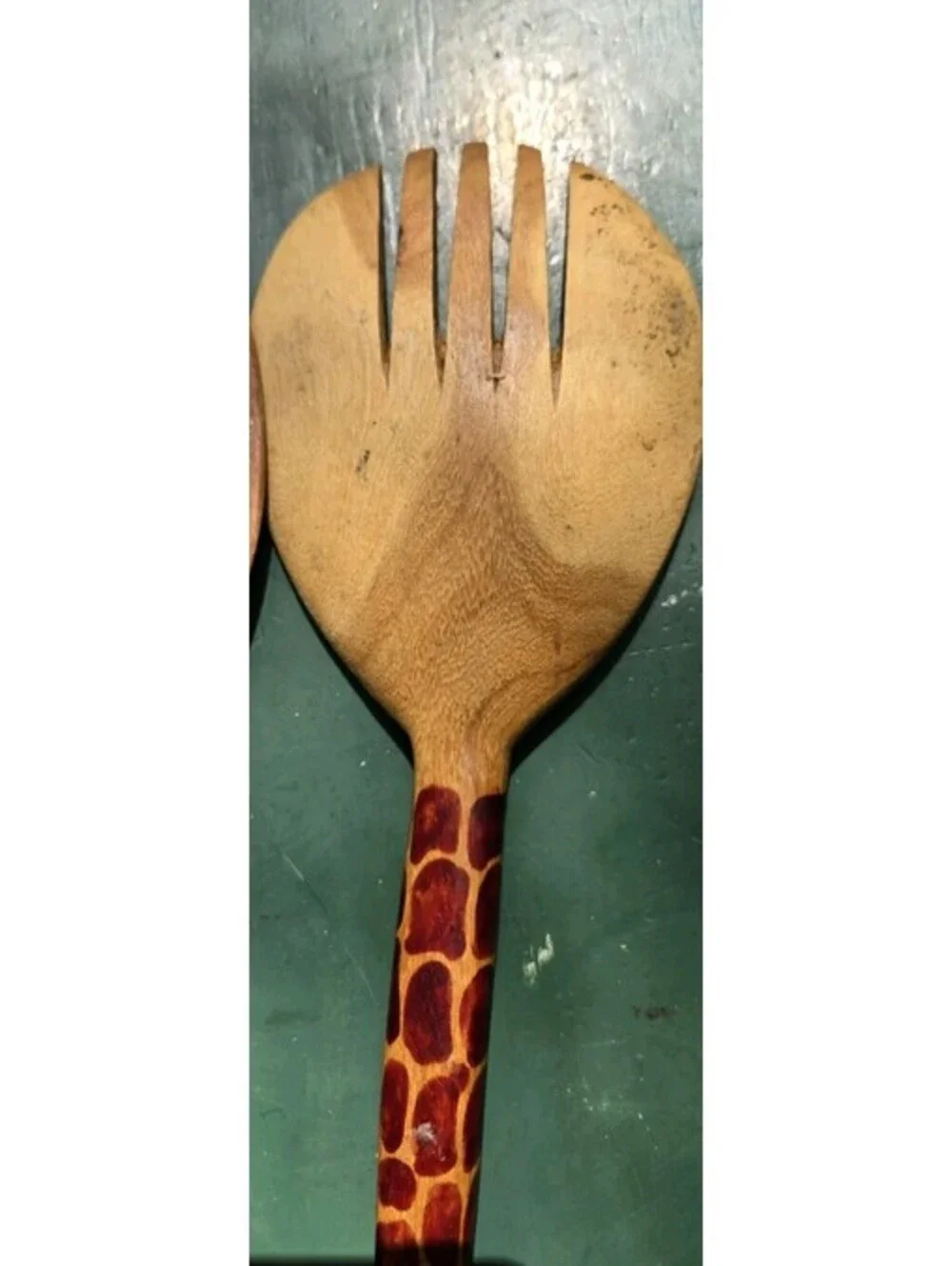 Hand Carved Wood Giraffe Salad Spoon & Fork Utensil Set
